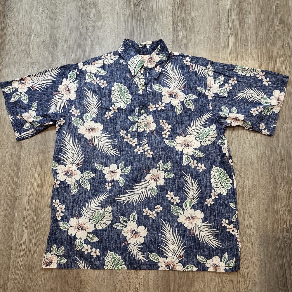Go Barefoot Hawaiian Tradition Shirt 100% Cotton w/ Hibiscus Print Made in USA